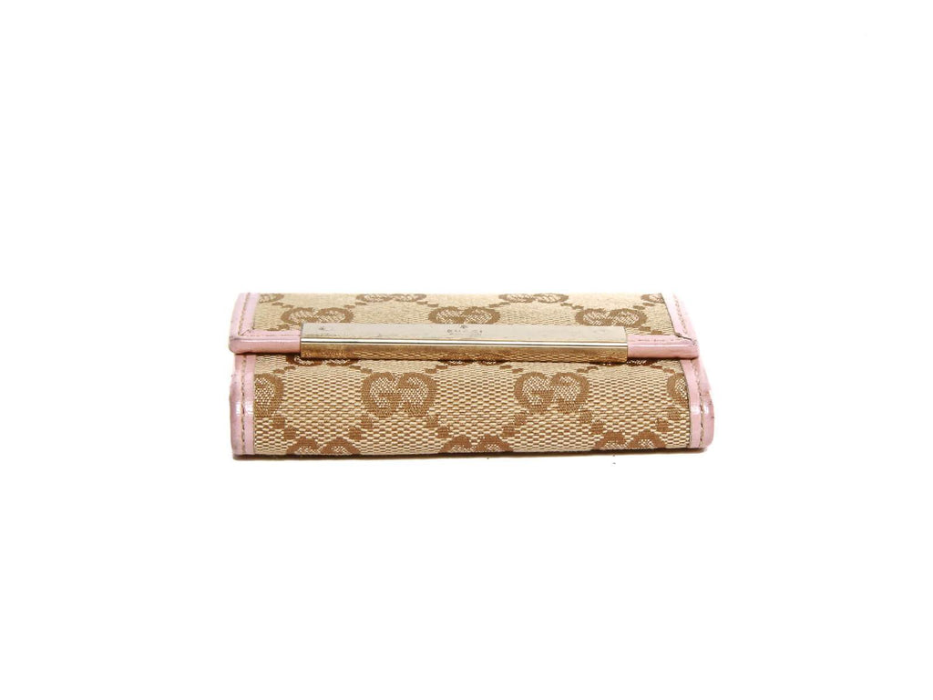 Authentic Gucci monogram canvas pink leather trim key case