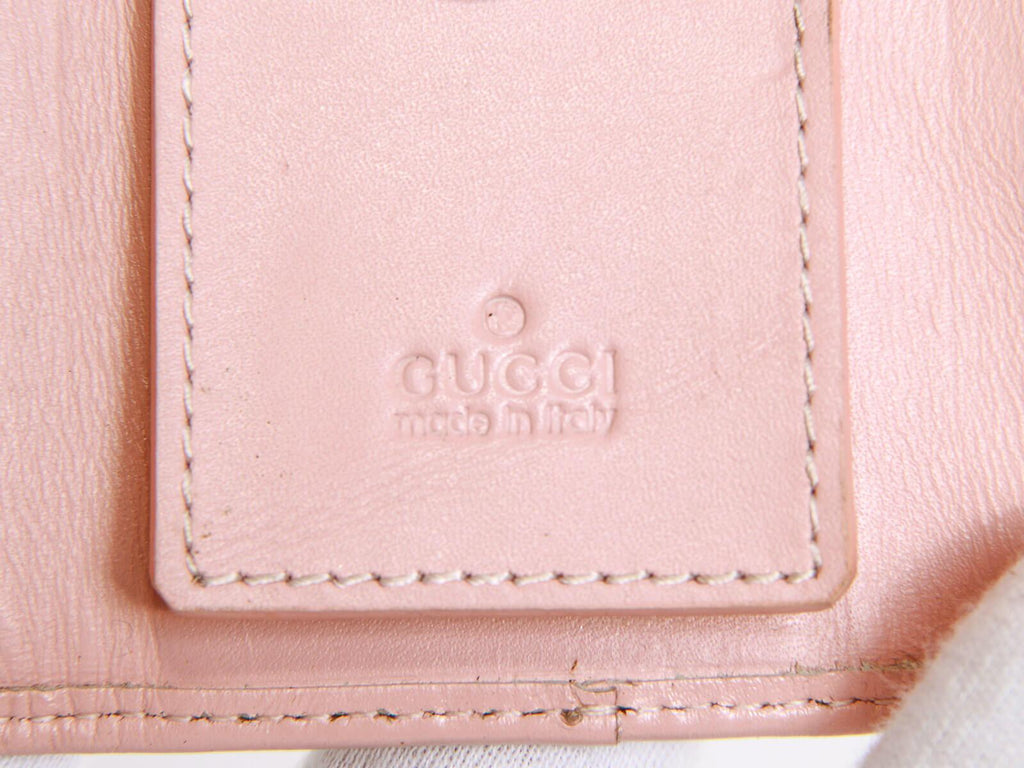 Authentic Gucci monogram canvas pink leather trim key case