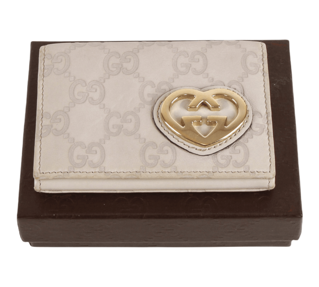 Authentic Gucci Heart logo card case monogram leather