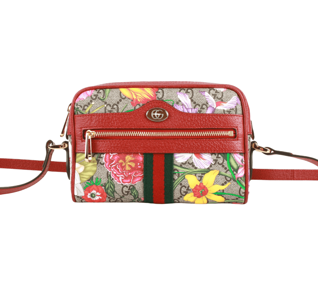 Authentic Gucci Ophidia Floral Mini Multicolor Gg Supreme Canvas Cross Body Bag