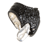 Authentic Gucci Anger Forest black enamel eagle head ring AG925 silver