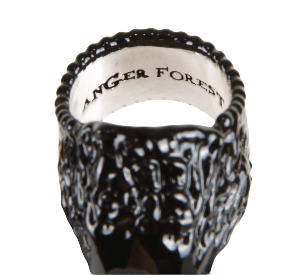 Authentic Gucci Anger Forest black enamel eagle head ring AG925 silver