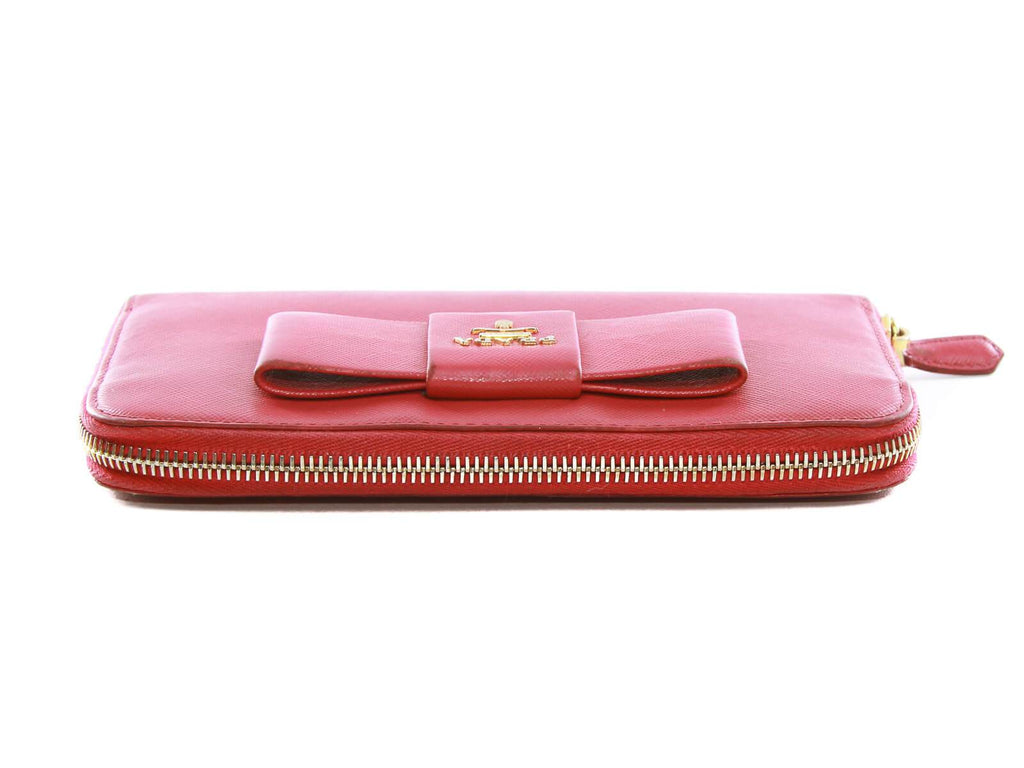 Authentic Prada Saffiano pink leather ribbon zip around wallet