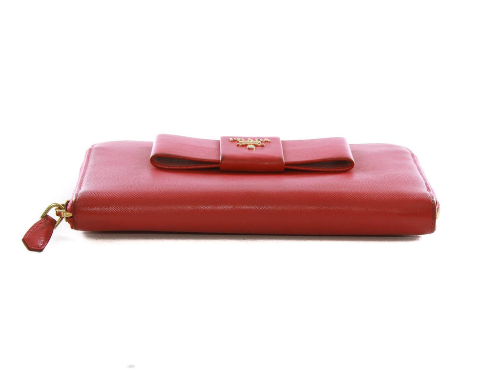 Authentic Prada Saffiano pink leather ribbon zip around wallet