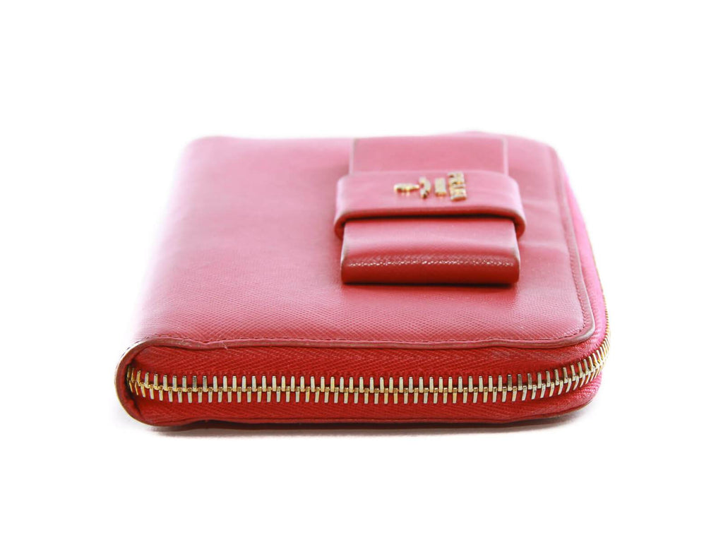 Authentic Prada Saffiano pink leather ribbon zip around wallet