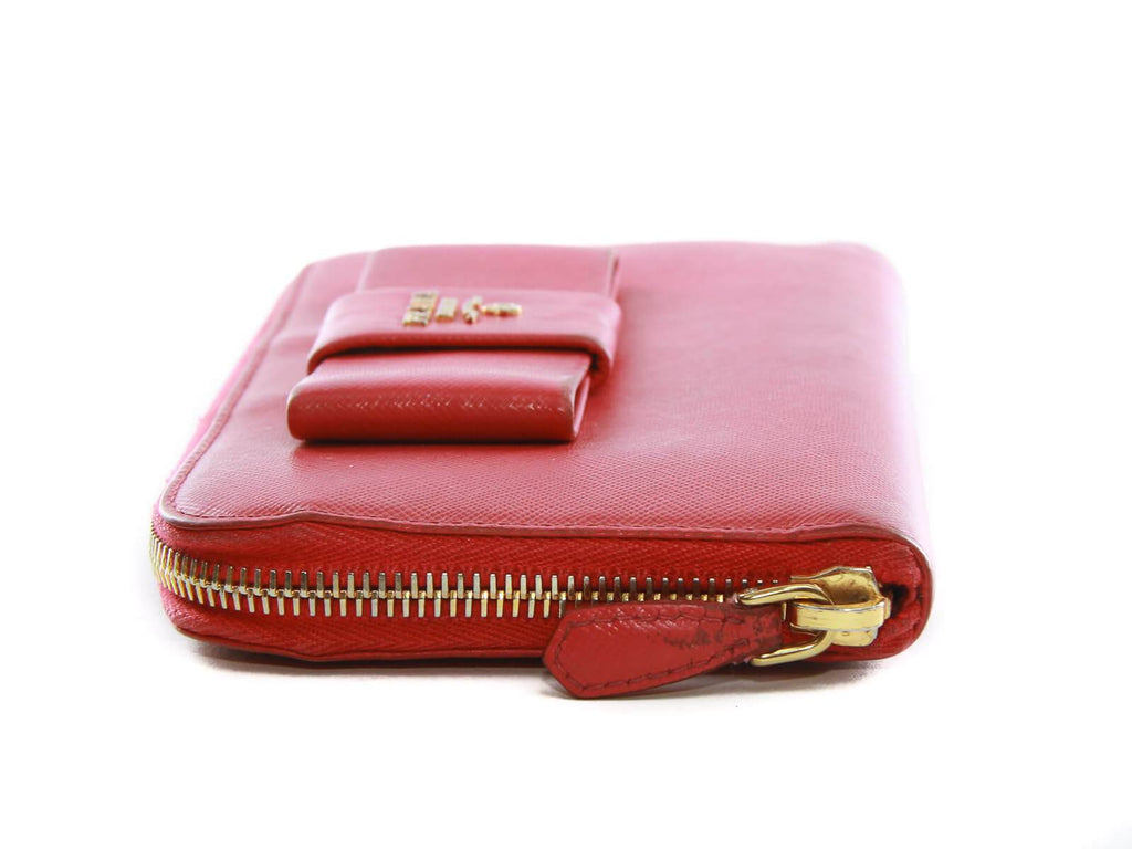 Authentic Prada Saffiano pink leather ribbon zip around wallet