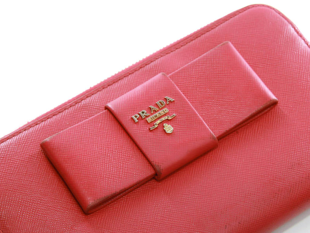 Authentic Prada Saffiano pink leather ribbon zip around wallet