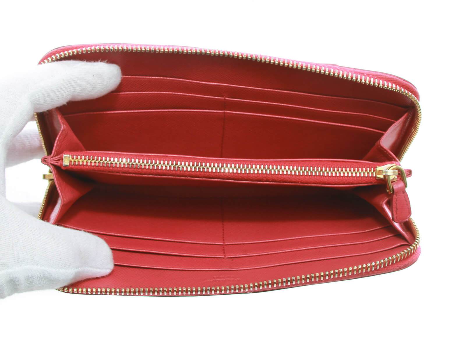 Prada Saffiano Ribbon Pochette 1M1437 Women's Leather Chain/Shoulder Wallet  Peonia