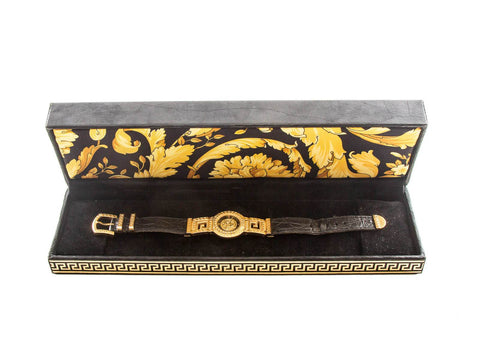 Authentic Gianni Versace vintage signature Medusa Gold plated Quartz watch