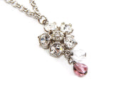 Authentic Salvatore Ferragamo silver chain crystal flower pendant necklace