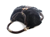 Authentic Gucci Black Fur Brown ostrich leather Indy Hobo bag