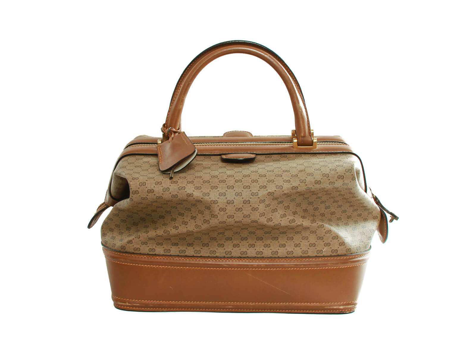 Authentic Gucci Vintage Doctors Handbag Purse Brown Logo GG