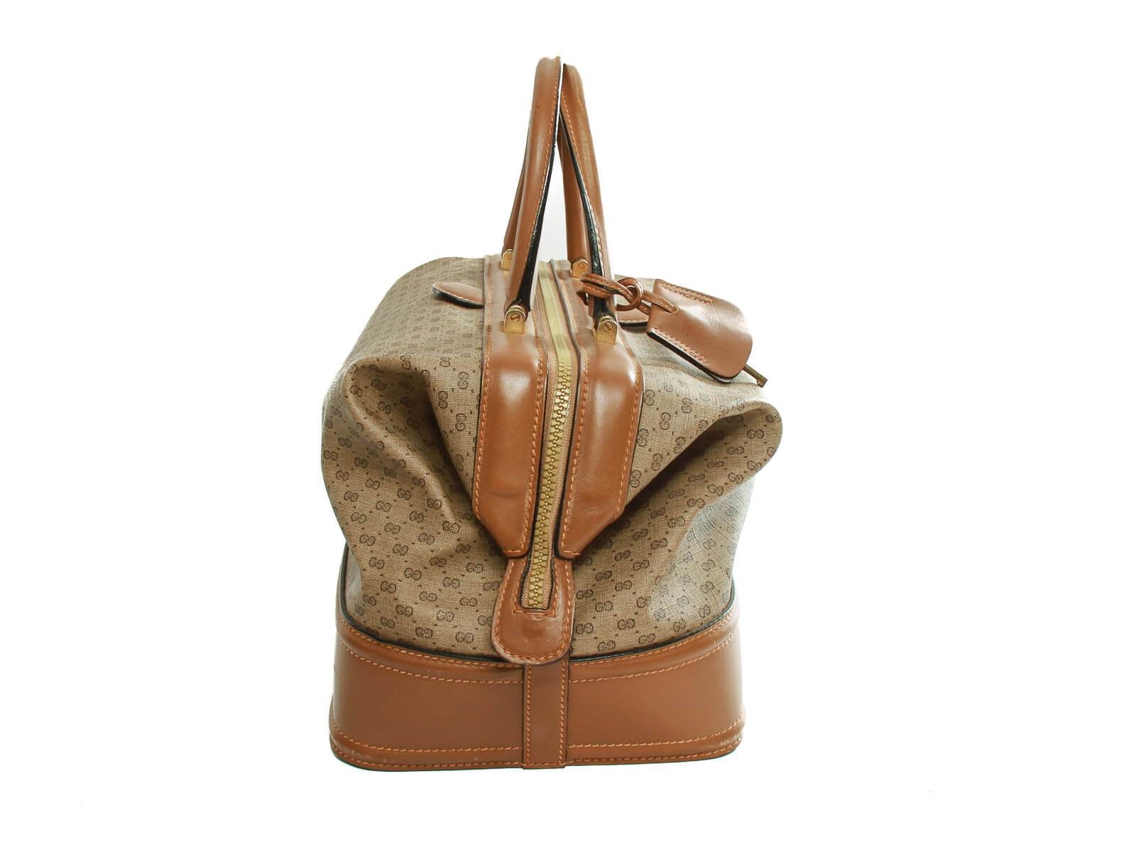 Vintage Old Gucci Doctor Bag Brown Canvas Preowned Condition 