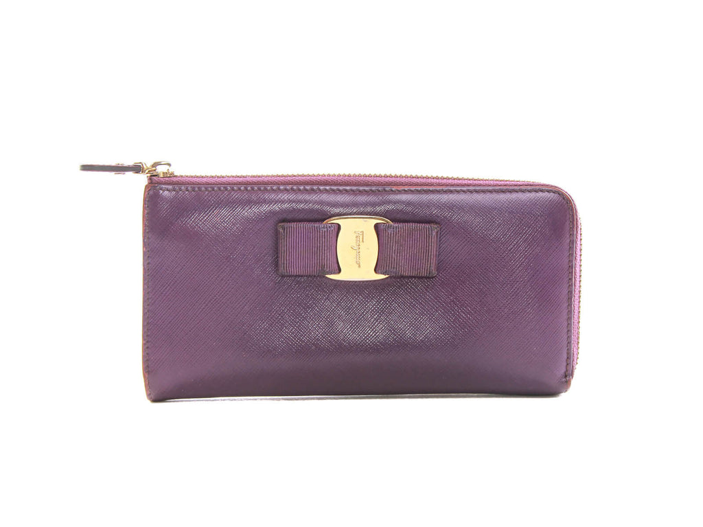 Authentic Salvatore Ferragamo purple Zip-around long wallet