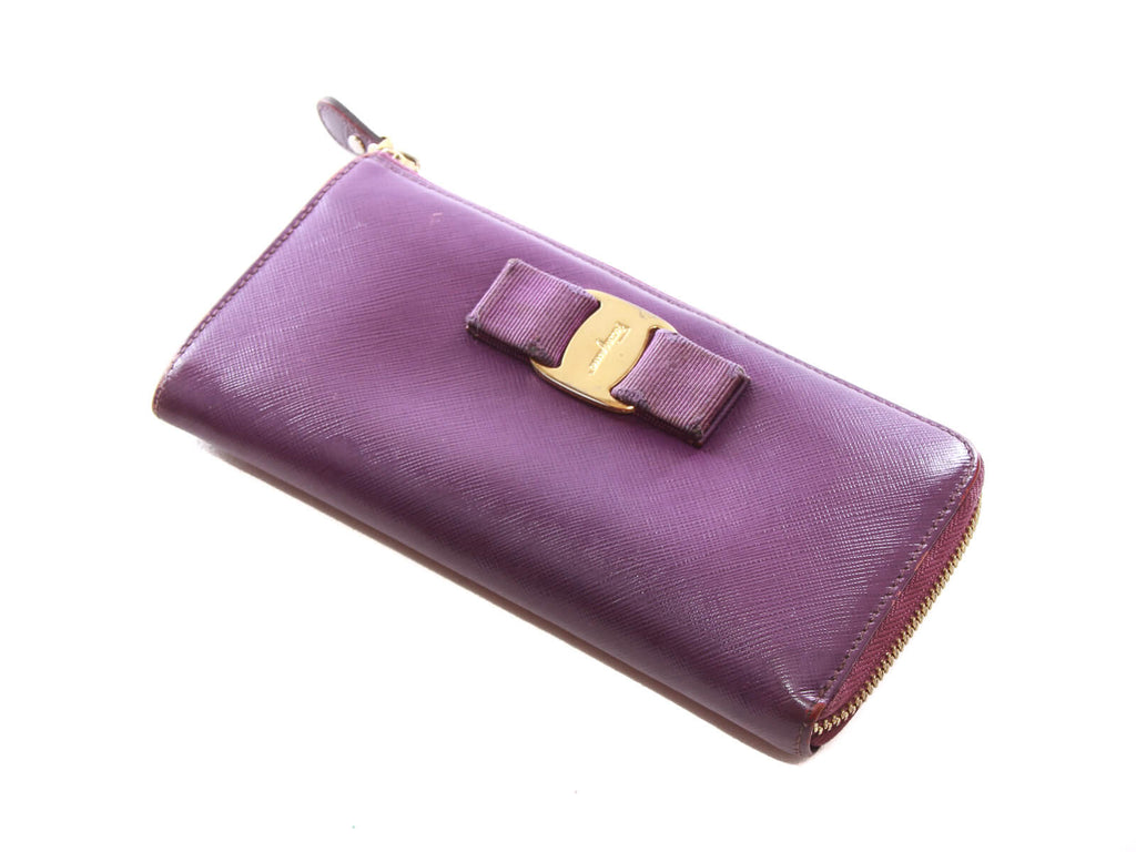 Authentic Salvatore Ferragamo purple Zip-around long wallet