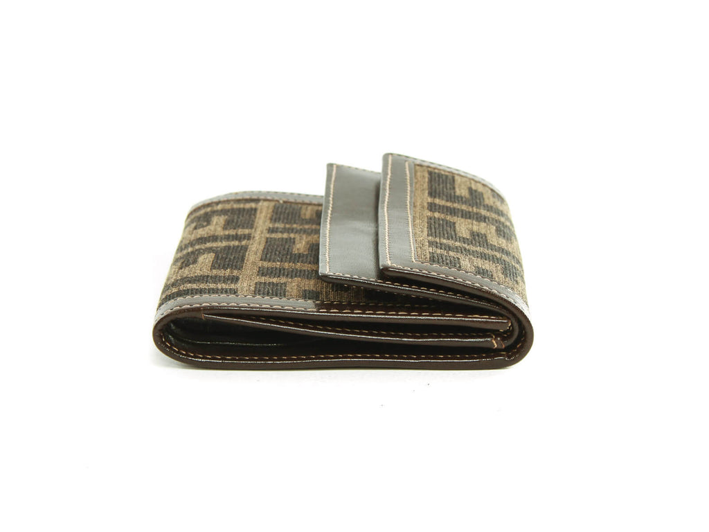 Authentic Fendi Zucca canvas brown leather wallet