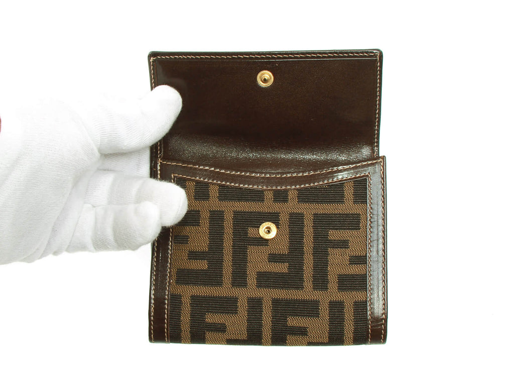 Authentic Fendi Zucca canvas brown leather wallet