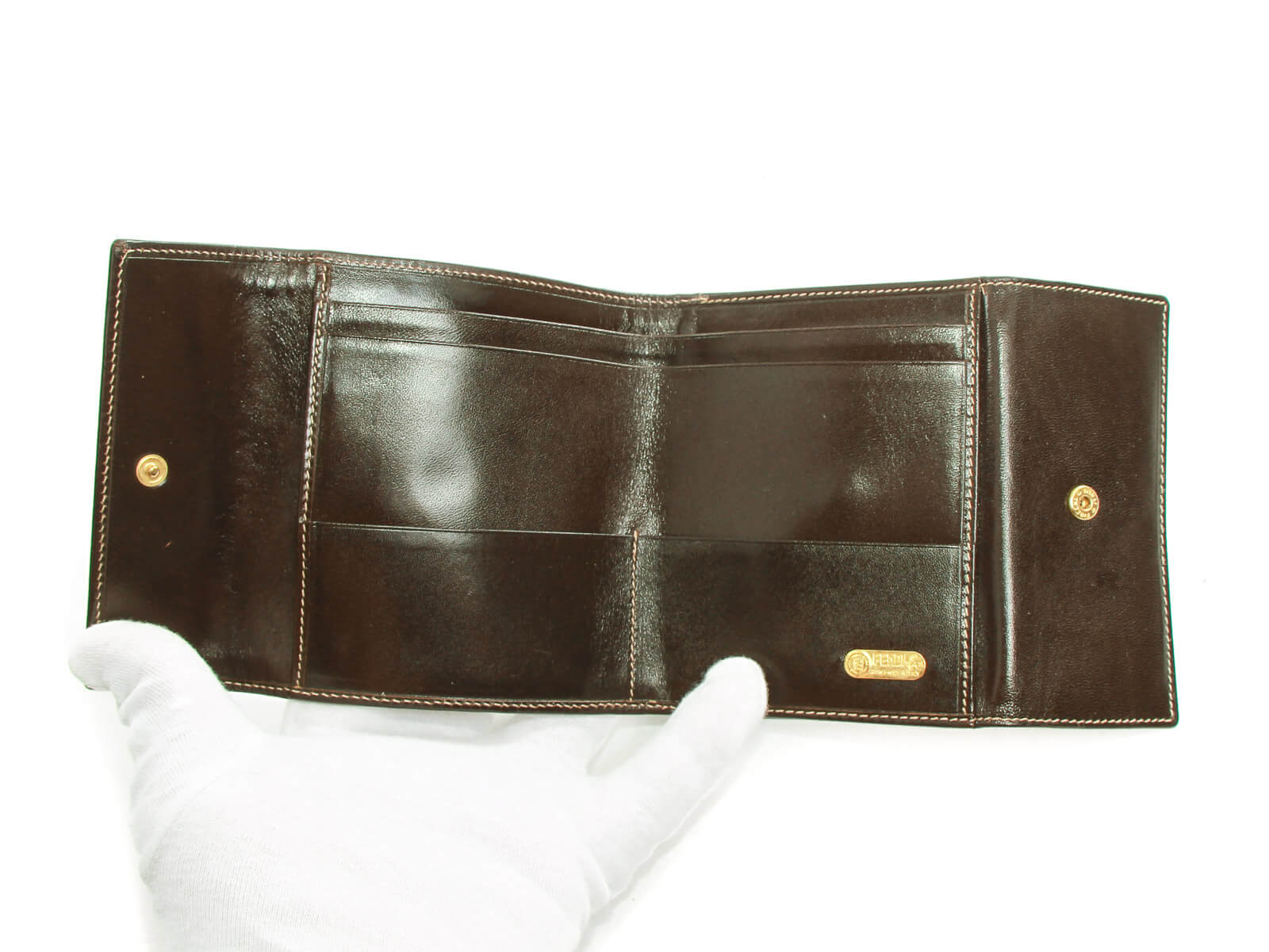 FENDI ZUCCA Compact Wallet Brown Unisex Vintage Authentic 