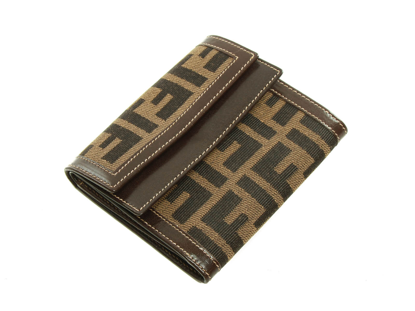 Fendi Zucca Leather Continental Long Check Book Cover Wallet Brown