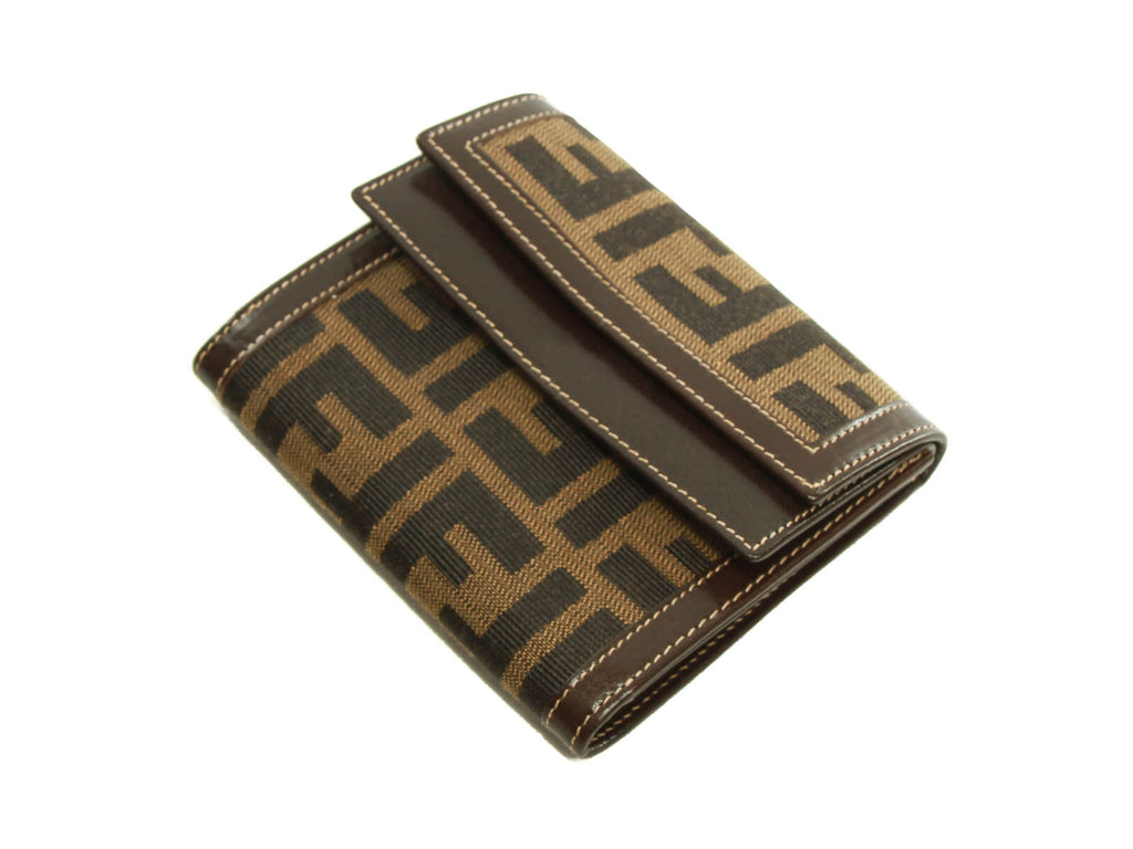 Authentic Fendi Zucca canvas brown leather wallet