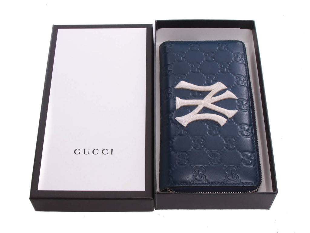 Authentic Gucci Guccissima NY Yankees Zip Around Wallet Blue