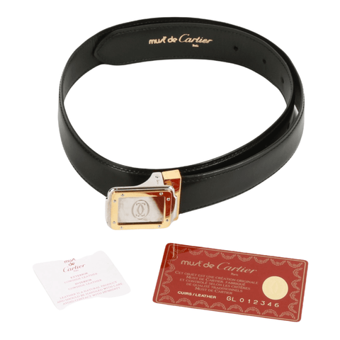 Authentic Cartier Must De black snake leather mini key ring photo holder