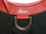 Authentic Gucci black GG Monogram Canvas D Ring Hobo Bag