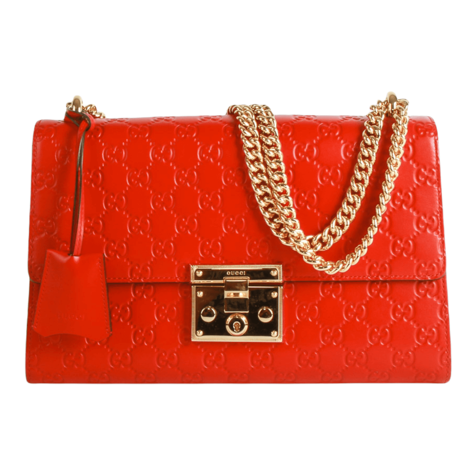 Authentic Gucci Medium Guccissima Padlock red Shoulder Bag