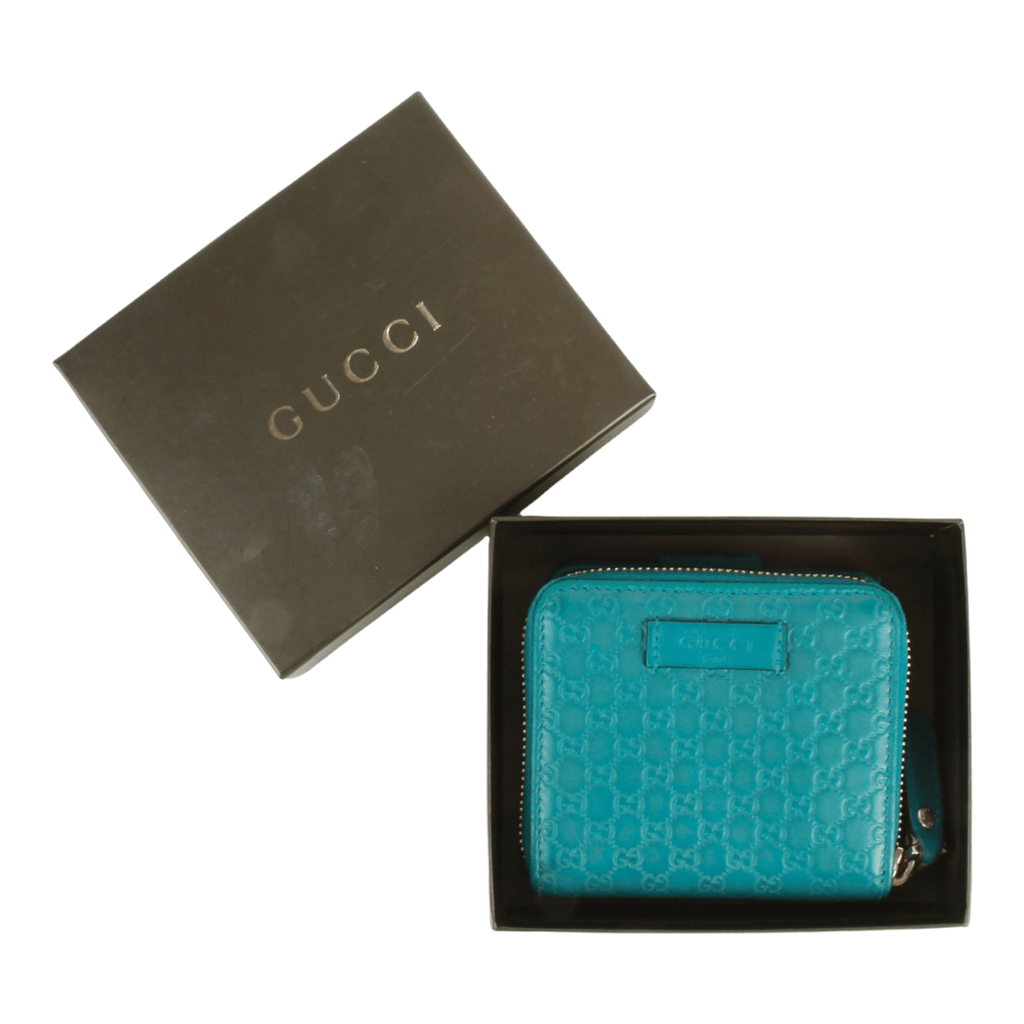 Authentic Gucci Turquoise Leather Compact Wallet