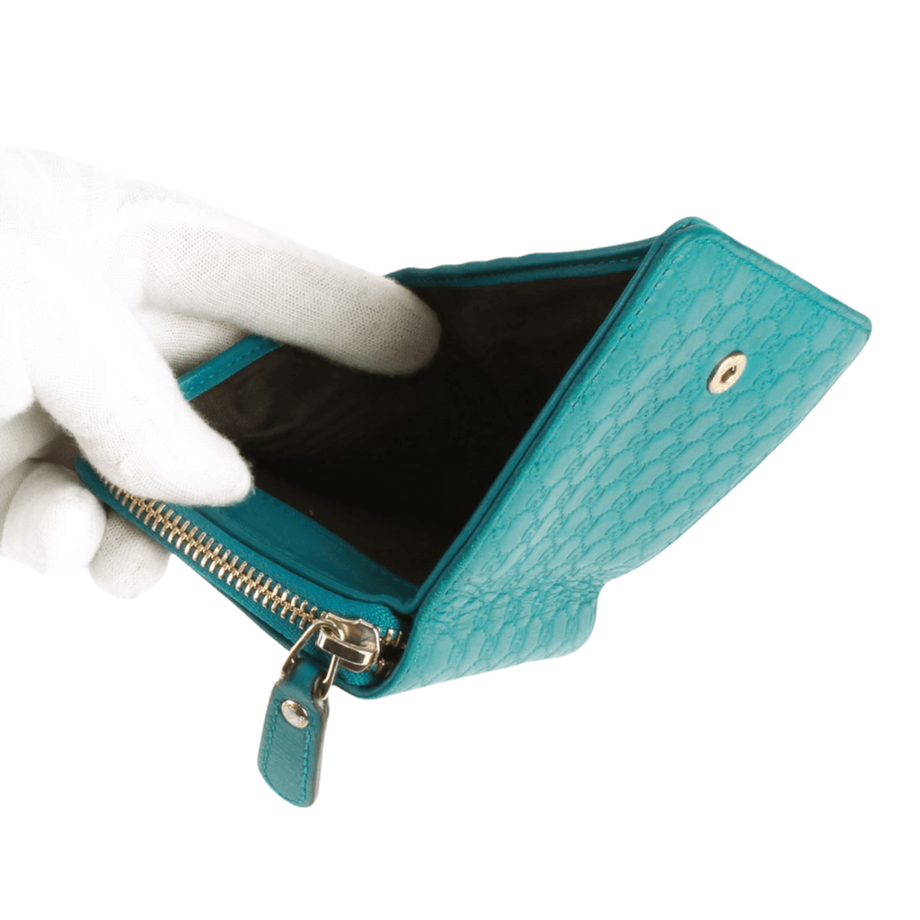 Authentic Gucci Turquoise Leather Compact Wallet