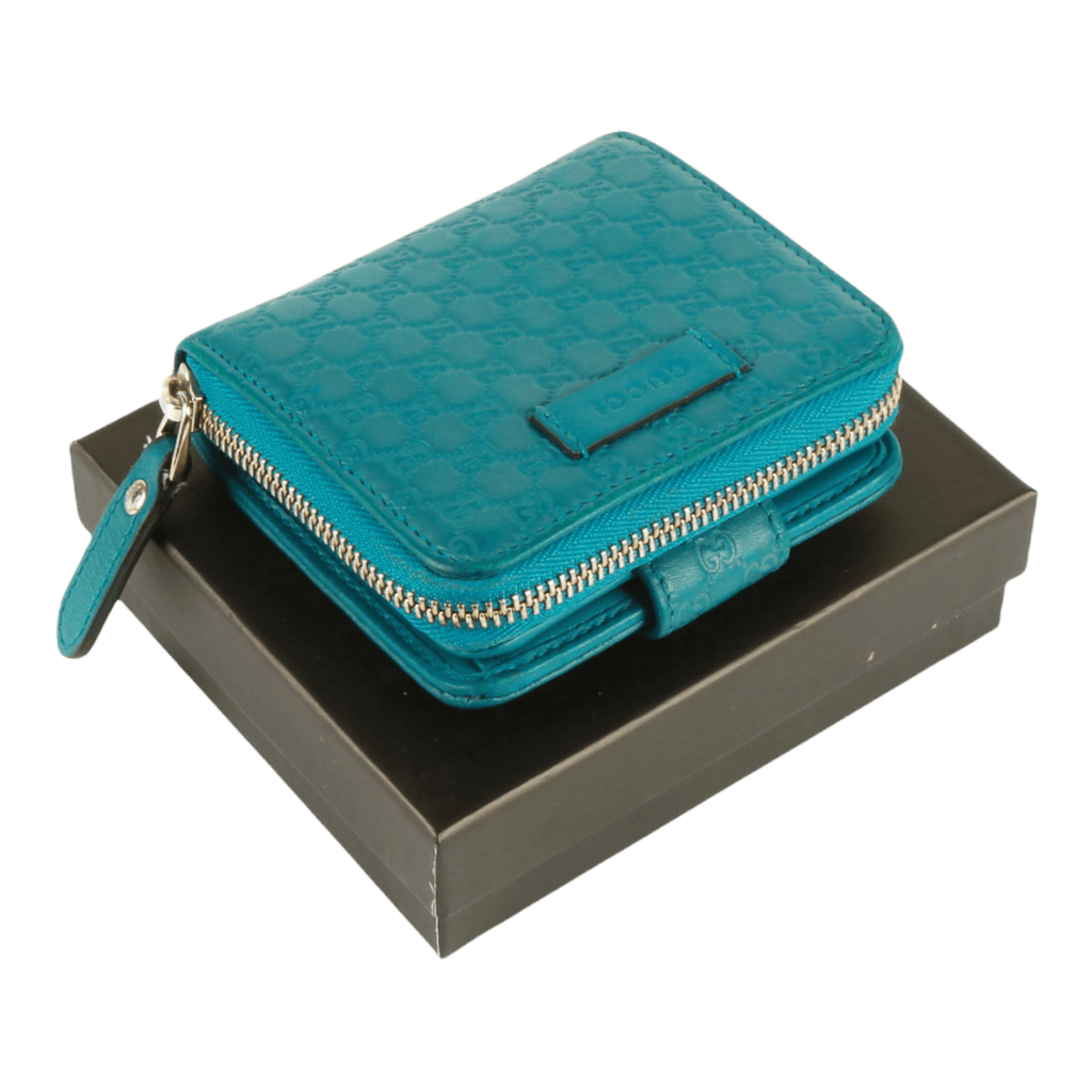 Authentic Gucci Turquoise Leather Compact Wallet