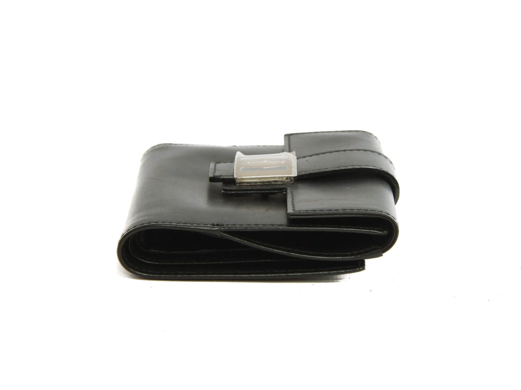 Authentic Salvatore Ferragamo Black leather bi-fold long wallet