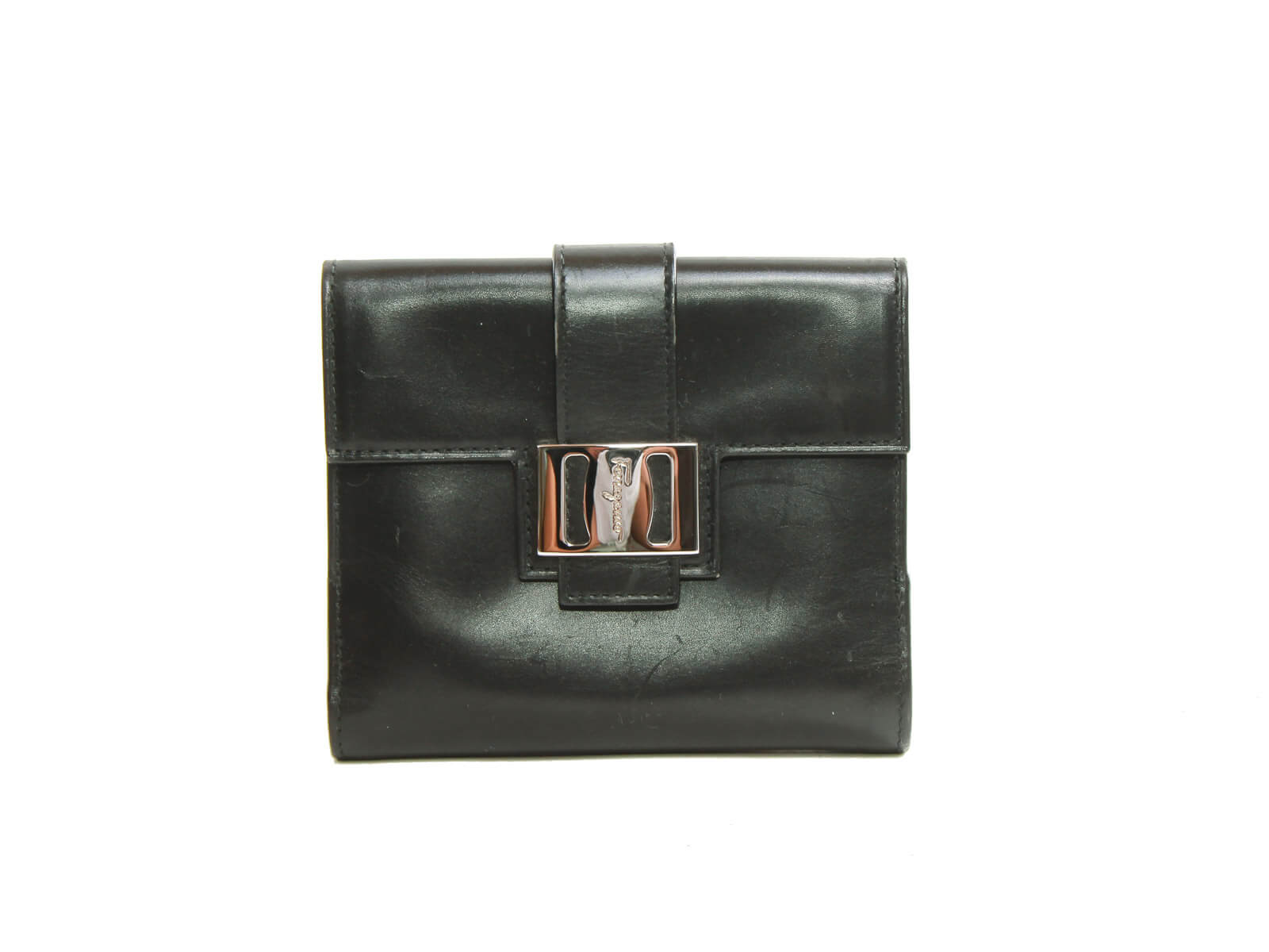 Authentic Salvatore Ferragamo Black leather bi-fold long wallet