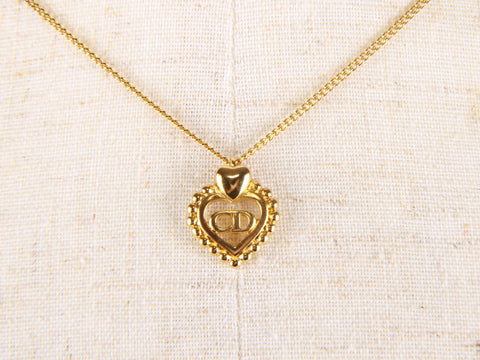 Authentic Courreges Vintage Gold Toned Long Chain Heart shape pendant