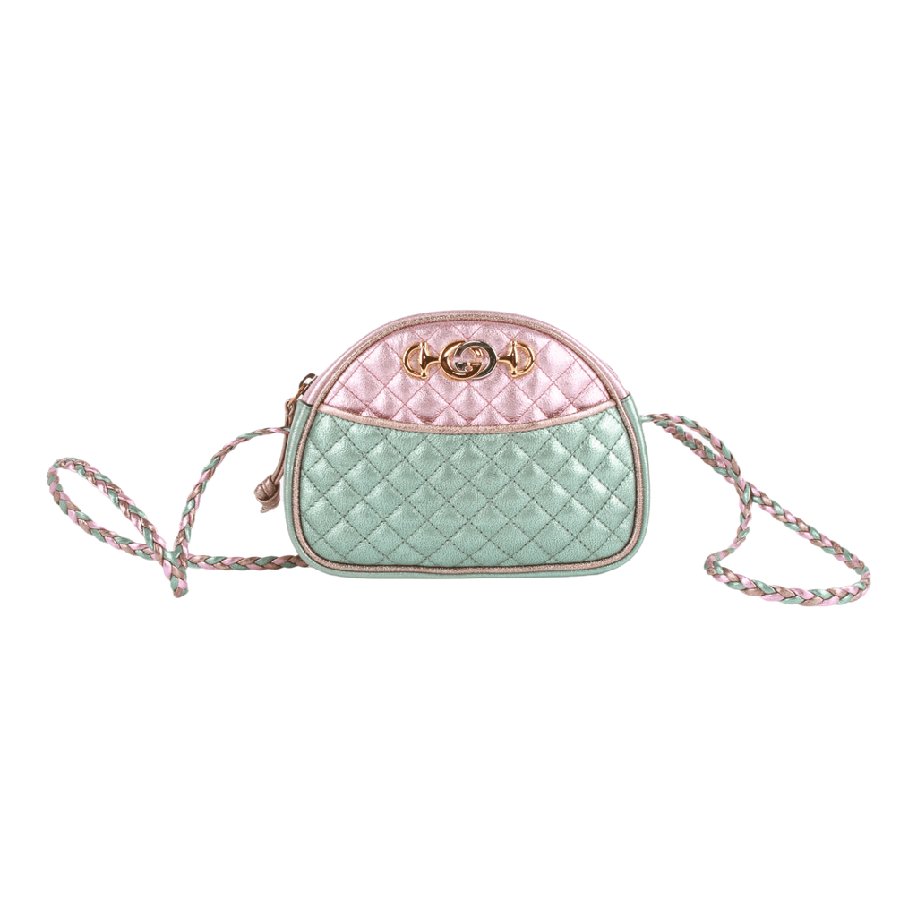 Authentic Gucci Quilted Metallic Leather Trapuntata Mini Crossbody Bag