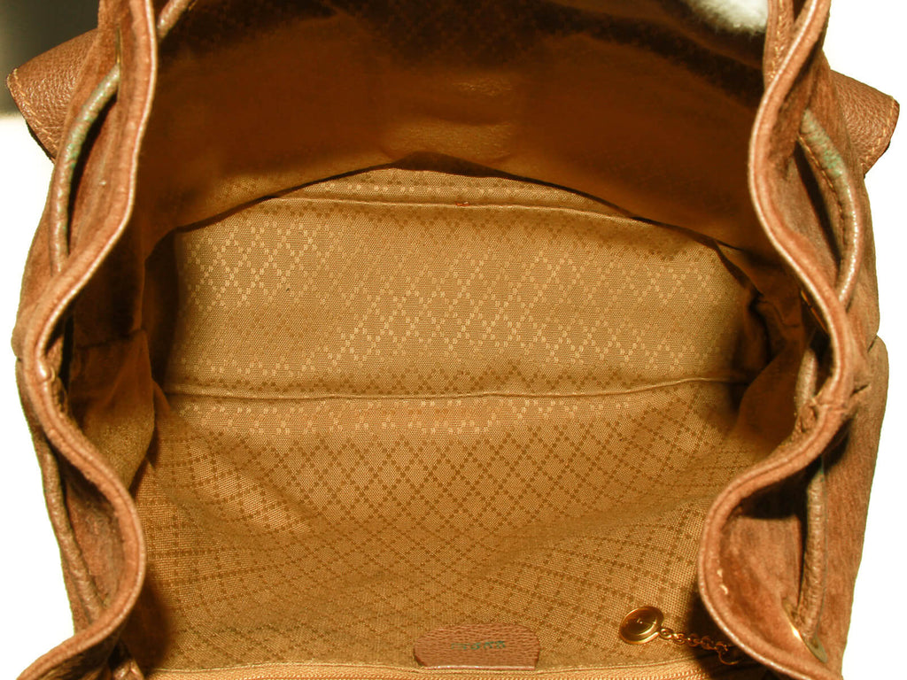 Authentic Gucci Vintage Brown Leather & suede Bamboo MM Backpack