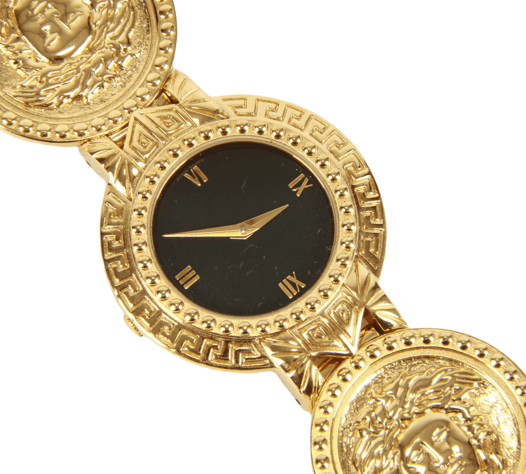 Authentic Gianni Versace Signature Medusa Head Gold Plated Vintage Coin Watch