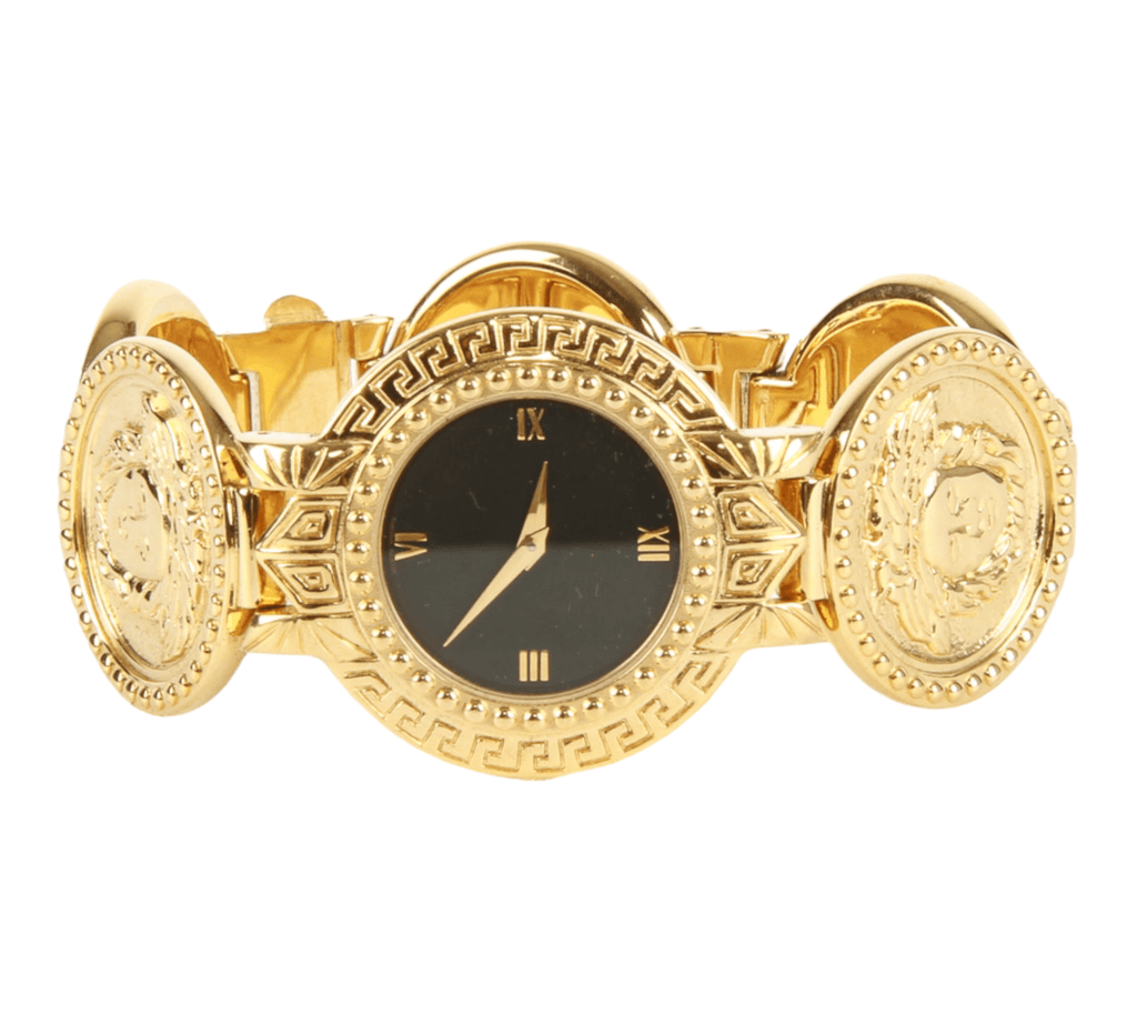 Authentic Gianni Versace Signature Medusa Head Gold Plated Vintage Coin Watch