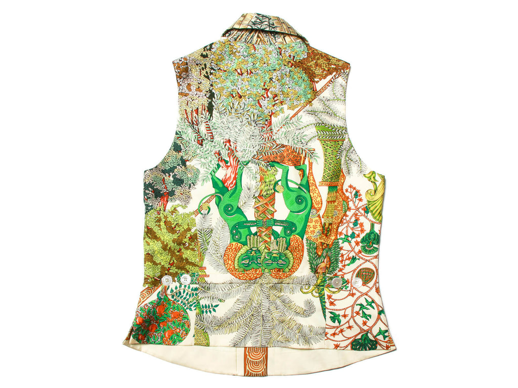 Authentic Hermes silk scarf colorful print vest Limpieza En Seco 36