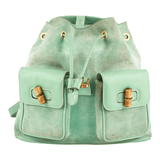 Authentic Gucci light green leather & suede Bamboo MM Backpack