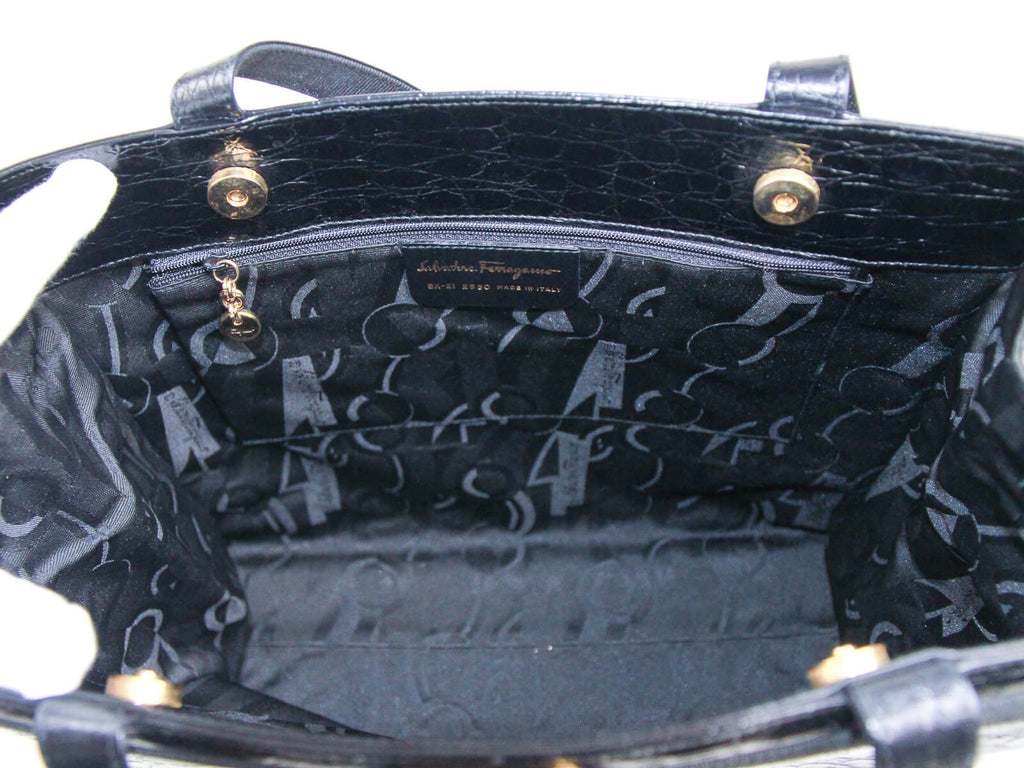 Authentic Salvatore Ferragamo shoulder bag black patent leather